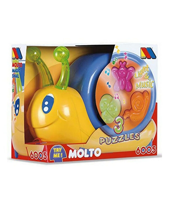 Colorful Moltó music toy for babies, 26 cm long, featuring soft plush material and playful design for young children.