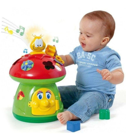 Moltó Mushroom interactive baby toy, 40 cm tall, colorful plush playset for young children with engaging textures and activities.