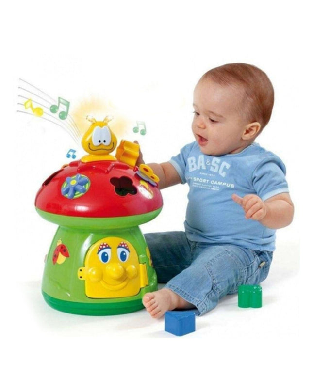 Moltó Mushroom interactive baby toy, 40 cm tall, colorful plush playset for young children with engaging textures and activities.
