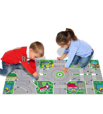 Moltó Traffic Rug, colorful play carpet with road designs, suitable for children's play areas, measuring 124 x 60 cm.