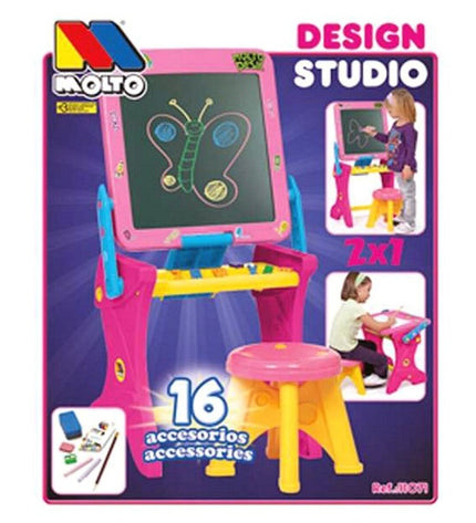 Moltó Bord 2 in 1 Design Studio for creative activities and toys, featuring colorful construction and drawing surfaces.