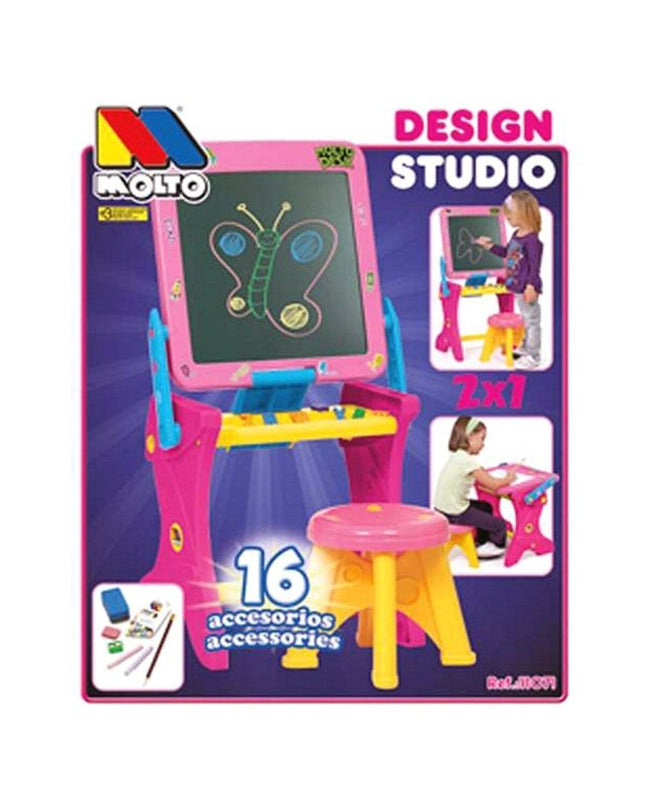 Moltó Bord 2 in 1 Design Studio for creative activities and toys, featuring colorful construction and drawing surfaces.