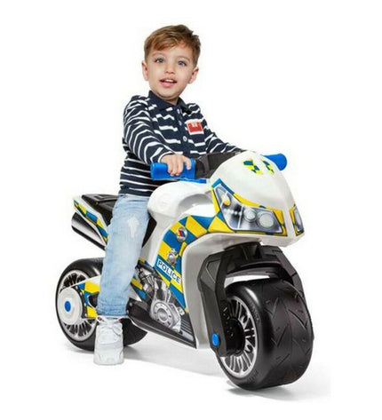 Moltó police motorcycle toy driewieler for children, 73 cm, colorful plastic ride-on vehicle for outdoor play and active fun.