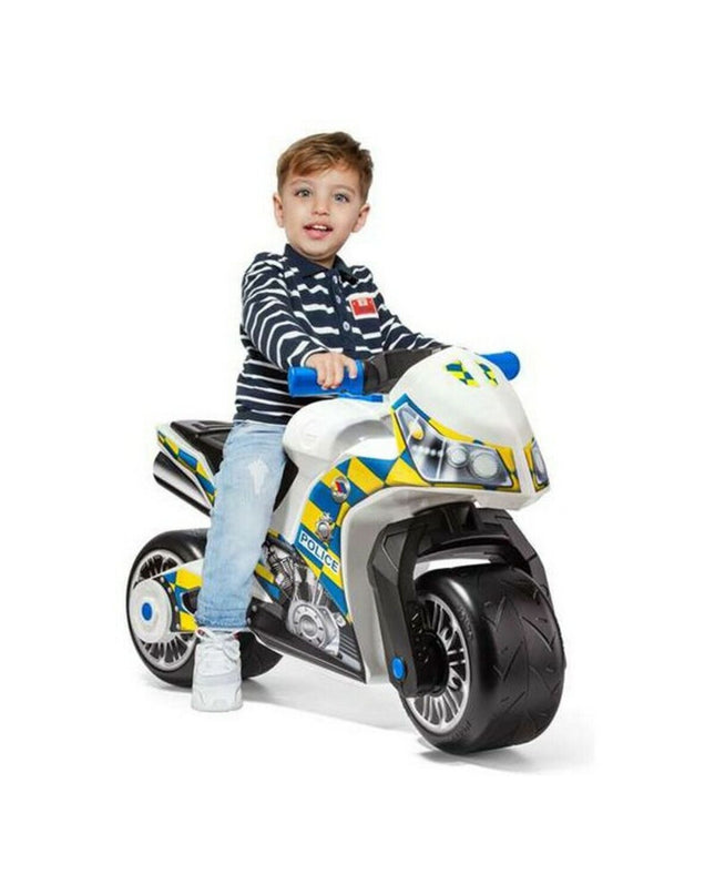 Moltó police motorcycle toy driewieler for children, 73 cm, colorful plastic ride-on vehicle for outdoor play and active fun.