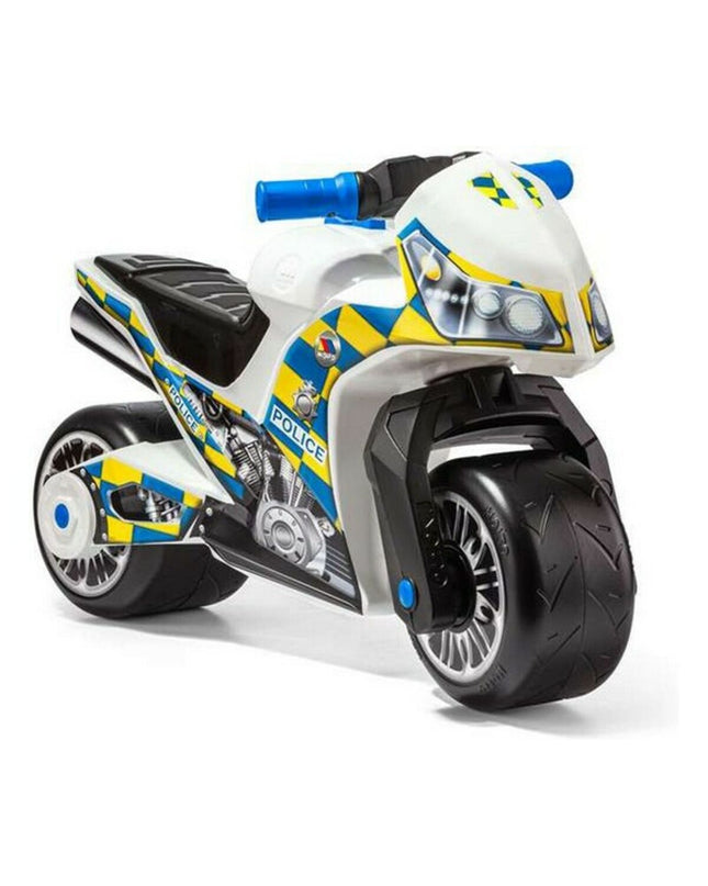 Moltó police motorcycle toy driewieler for children, 73 cm, blue plastic ride-on vehicle for outdoor play and sports.