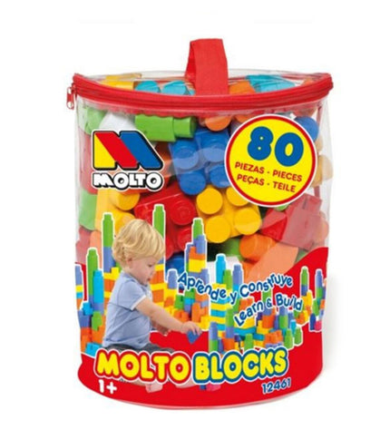 Moltó Bouwspel 12461 with 80 building pieces, colorful construction toys for creative play and building fun.
