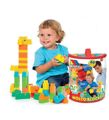 Moltó Bouwspel 12461 with 80 colorful building parts for kids' construction toy game.