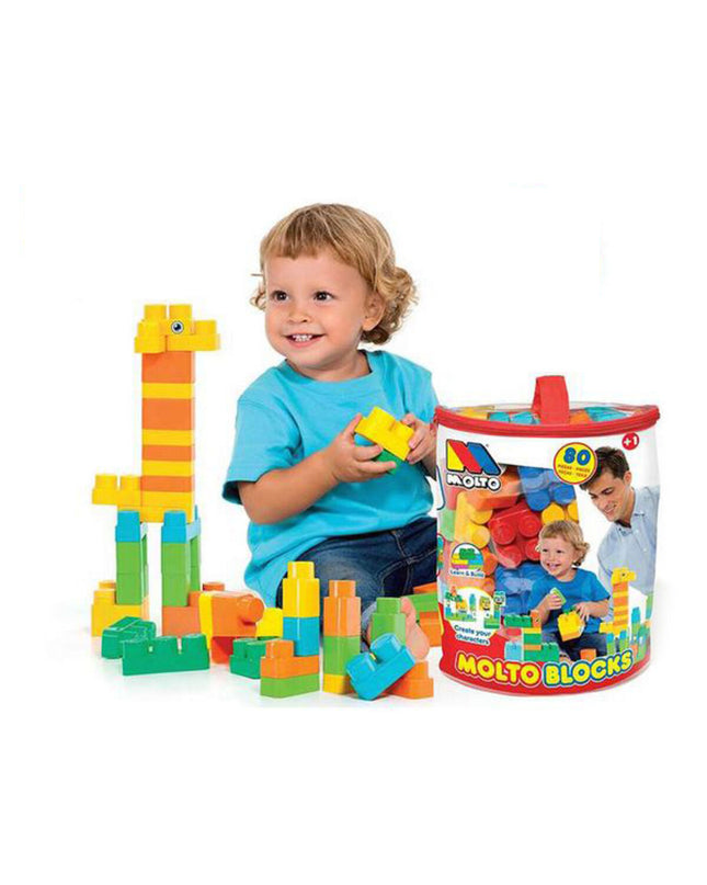 Moltó Bouwspel 12461 with 80 colorful building parts for kids' construction toy game.