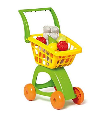 Moltó 58 cm toy shopping cart for pretend play, made of plastic, with a handle and realistic cart design for children.