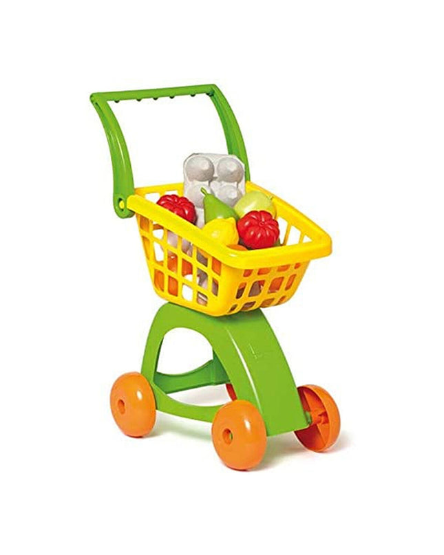 Moltó 58 cm toy shopping cart for pretend play, made of plastic, with a handle and realistic cart design for children.