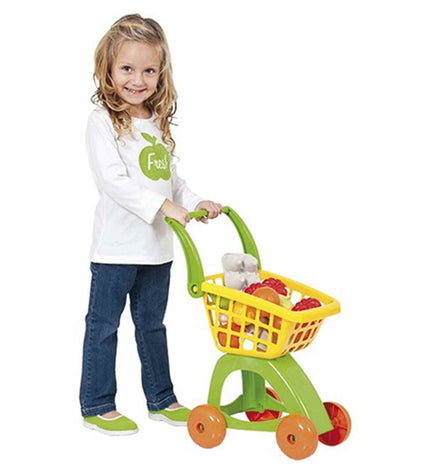 Moltó pretend play shopping cart toy in bright red and orange, designed for children's imiteerspelletjes play.