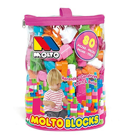 Moltó Bouwspel 13461 with 80 construction pieces, colorful building toy set for kids, featuring various interlocking parts.