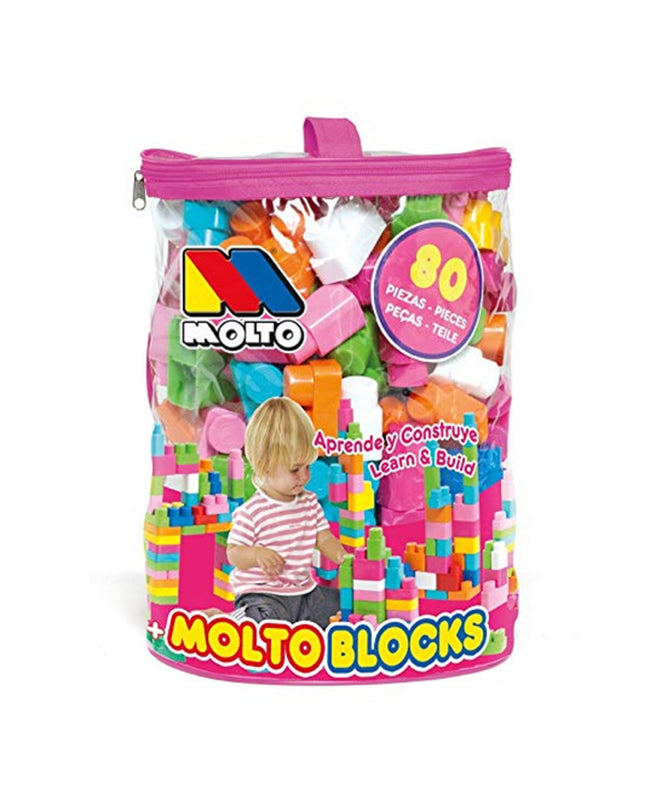 Moltó Bouwspel 13461 with 80 construction pieces, colorful building toy set for kids, featuring various interlocking parts.