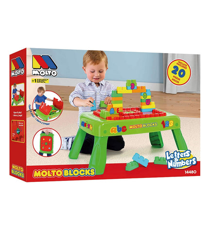 Moltó Interactief Speelgoed Moltó Blocks Desk voor jonge kinderen, baby speelgoed met kleurrijke blokken en educatieve functies.