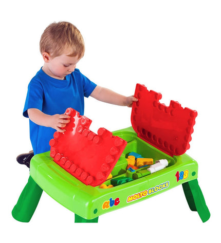 Moltó interactieve speelgoed blocks desk for babies, colorful educational toy for young children, 65x28 cm.