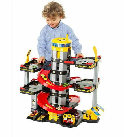 Moltó parking garage toy with five levels and support structures, part of playset for dolls and action figures.