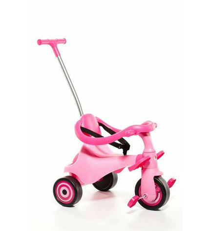 Pink Moltó Urban City tricycle for kids, designed for outdoor play and active fun, with sturdy wheels and a comfortable seat.