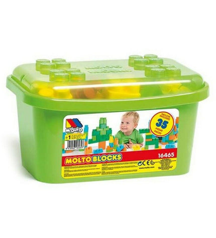 Moltó bouwspel met 35 blokken speelgoed voor kinderen, kleurrijk bouwmateriaal voor creatieve spelactiviteiten