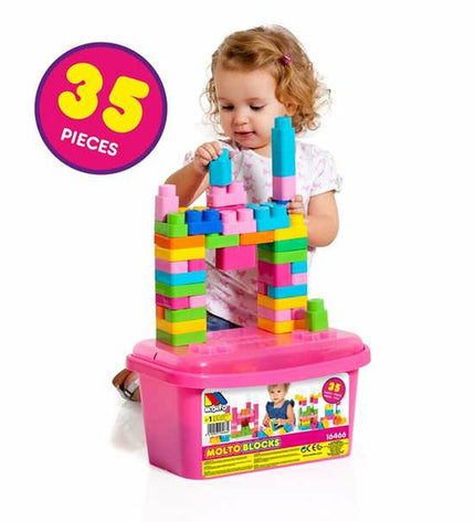 Moltó Bouwspel Moltó 35 onderdelen speelgoed en games set with colorful building pieces and connectors on a white background.