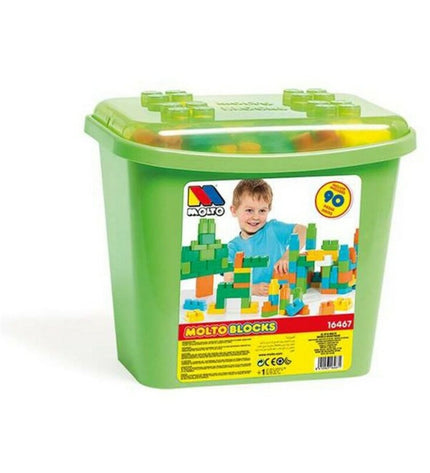 Colorful Moltó construction building blocks for kids, featuring 90-piece set for creative play and stacking fun.