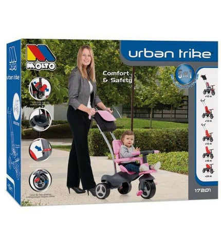 Pink Moltó Urban Trike for children, 98 cm, sturdy three-wheeled bike suitable for outdoor play and sport activities.