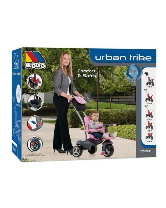 Pink Moltó Urban Trike for children, 98 cm, sturdy three-wheeled bike suitable for outdoor play and sport activities.