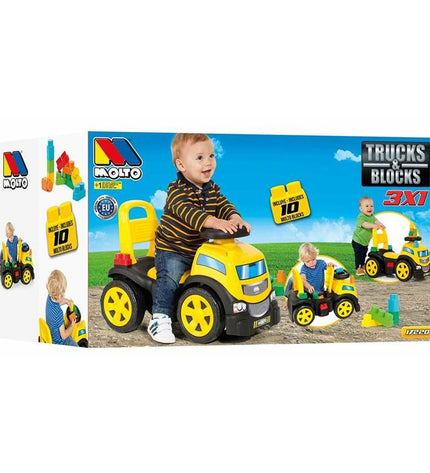 Moltó Driewieler trucks and blocks toy set, 89 cm, colorful plastic play equipment for outdoor sport and open-air fun.