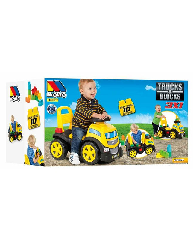 Moltó Driewieler trucks and blocks toy set, 89 cm, colorful plastic play equipment for outdoor sport and open-air fun.