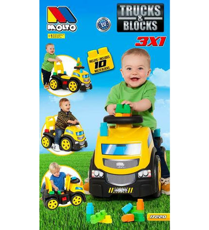 Moltó Driewieler Trucks and Blocks toy set with 89 cm ride-on scooter and colorful blocks for outdoor play and games