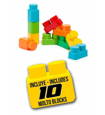 Colorful Moltó Driewieler toy with trucks and blocks, 89 cm, suitable for outdoor play and imaginative fun.