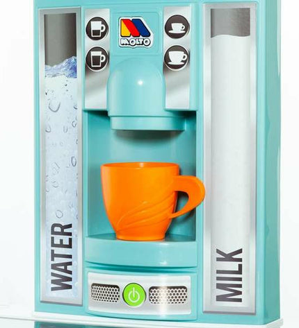 Blue Moltó toy kitchen with foldable design, measuring 100x97x31 cm, ideal for imitative play and children's pretend cooking.