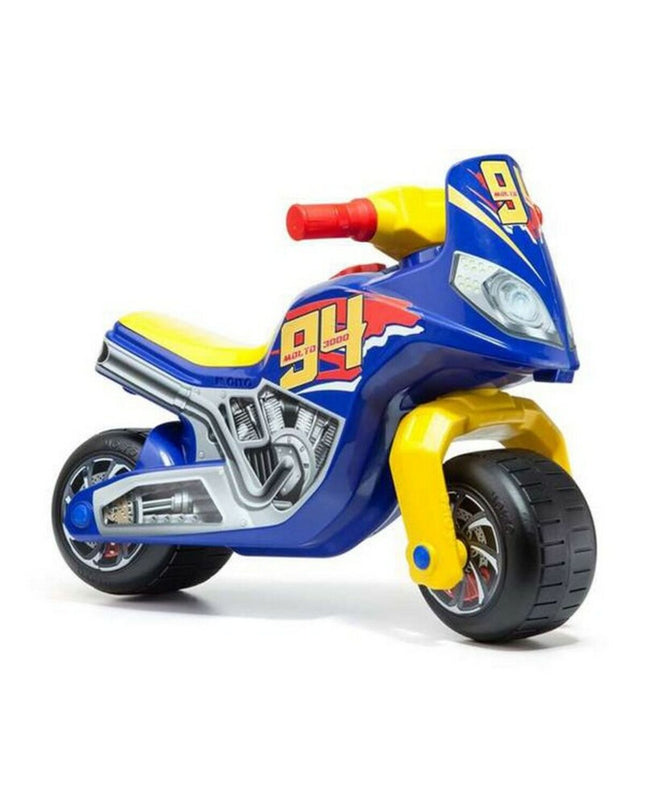 Blue Moltó motocross ride-on toy for children 18+ months, suitable for outdoor play and active fun.