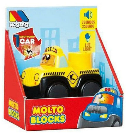 Moltó Auto met Licht en Geluid speelgoed voertuig, colorful plastic car with lights and sound features, for kids' play.