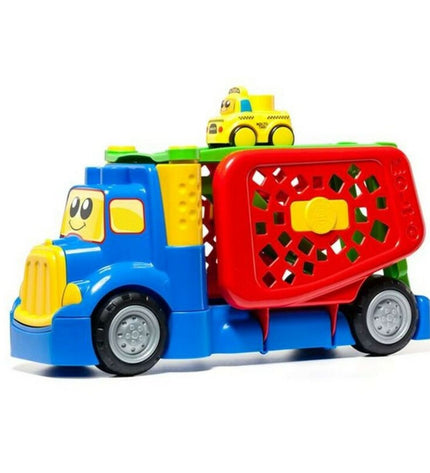 Moltó vrachtwagen speelgoed with building blocks, 82 cm long, featuring colorful construction bricks for children to play with.