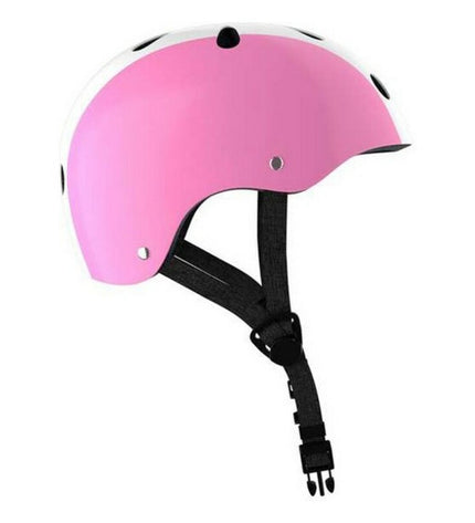 Pink and white Moltó children's cycling helmet with adjustable straps, suitable for head sizes 48-53 cm, for sport and outdoor riding.