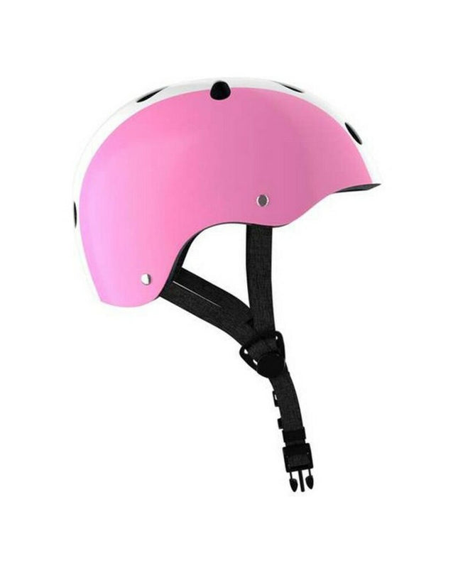 Pink and white Moltó children's cycling helmet with adjustable straps, suitable for head sizes 48-53 cm, for sport and outdoor riding.