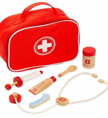 Moltó speelgoed dokterstas met 7 accessoires voor imiteerspel, houten speelgoed voor kinderen, medische speelkoffer.