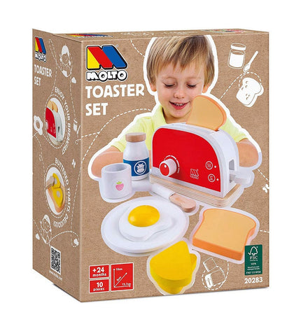 Moltó toy toaster set with plastic bread slices and accessories for imaginative play in the speelgoed en games category.