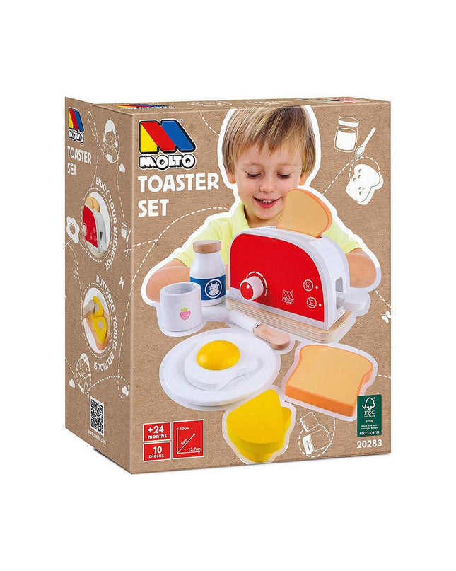 Moltó toy toaster set with plastic bread slices and accessories for imaginative play in the speelgoed en games category.