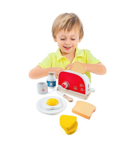 Moltó toy toaster set with colorful plastic bread slices for pretend play, part of speelgoed en games imiteerspelletjes collection.