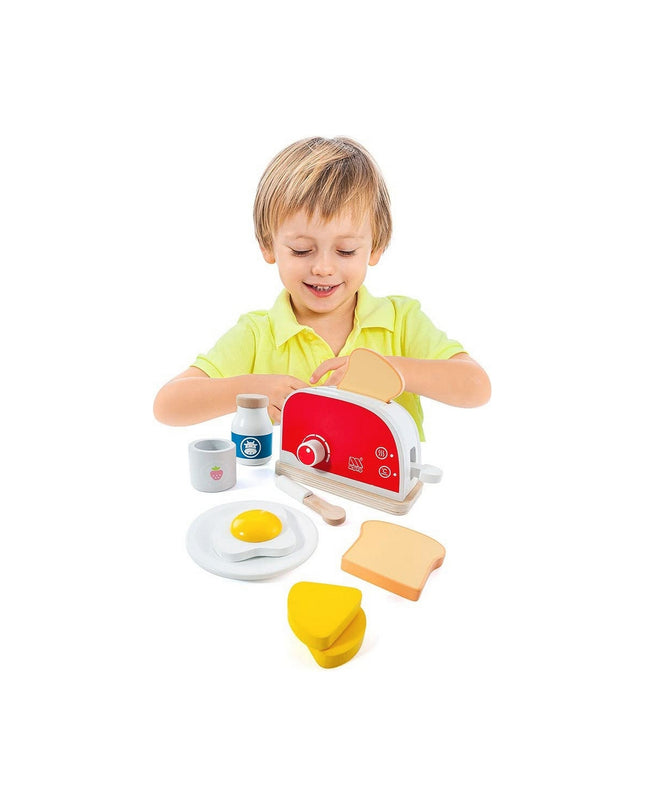 Moltó toy toaster set with colorful plastic bread slices for pretend play, part of speelgoed en games imiteerspelletjes collection.