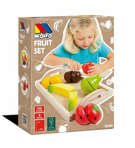 Moltó fruit toy set with 9 pieces, realistic play food for children, part of imiteerspelletjes speelgoed en games collection.