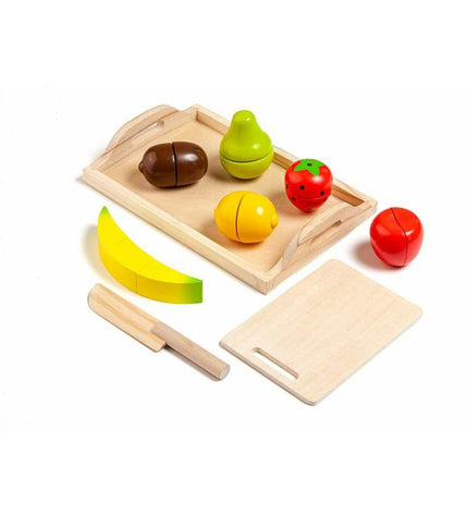 Moltó Eten speelgoedset with 9 fruit-themed imitation game pieces for children to play and learn about fruits.