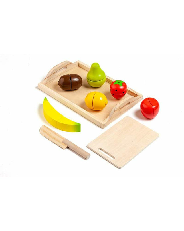 Moltó Eten speelgoedset with 9 fruit-themed imitation game pieces for children to play and learn about fruits.