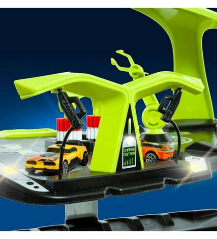 Moltó Super-Parkhaus 152 cm toy parking garage with colorful vehicles and miniature cars for kids.