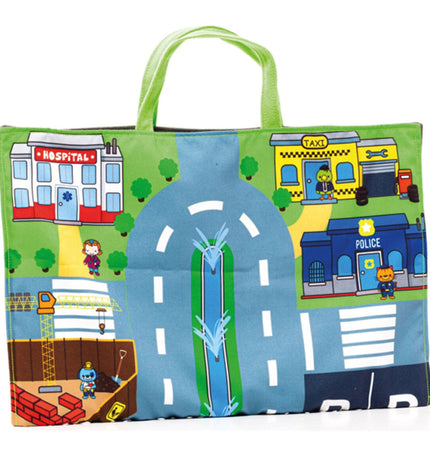 Colorful Moltó Tapijt City and Fun play mat with city streets and fun designs, designed for children's games and activities.