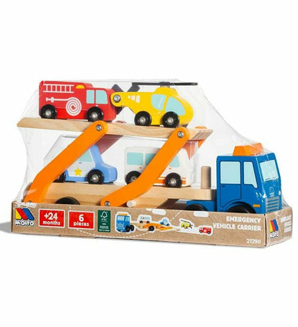 Molto Carrier Vrachtwagen toy vehicle in bright yellow with detailed truck design, part of Moltó's vehicle collection.