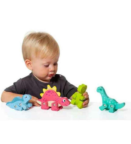 Set van vier dinosaurussen speelgoed en actiefiguren van Moltó, featuring colorful dinosaur figures with detailed features.