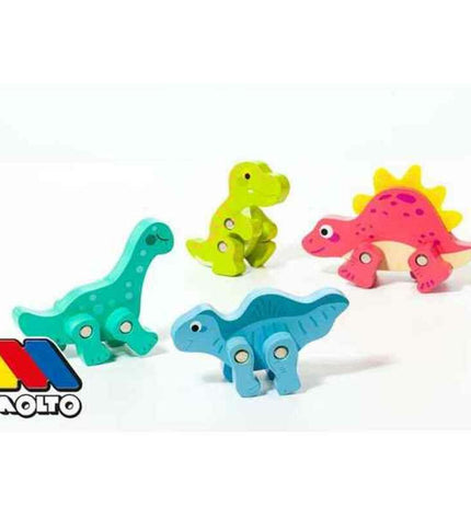 Set of four Moltó dinosaur toys with detailed features, part of the dinosaur playset for children, in vibrant colors.