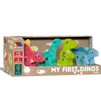 Molto Dinosaurussen speelgoed set met 4 onderdelen, poppen en actiefiguren, geschikt voor kinderen, in heldere kleuren.
